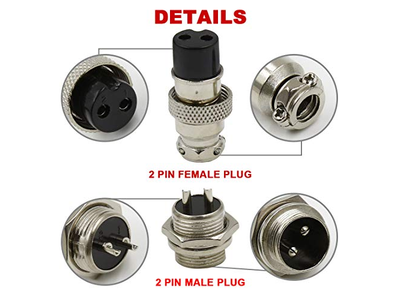 2 Pin Metal Male Female Panel Connector 16mm GX16-2P Aviation Plug Silver - (2 Sets)