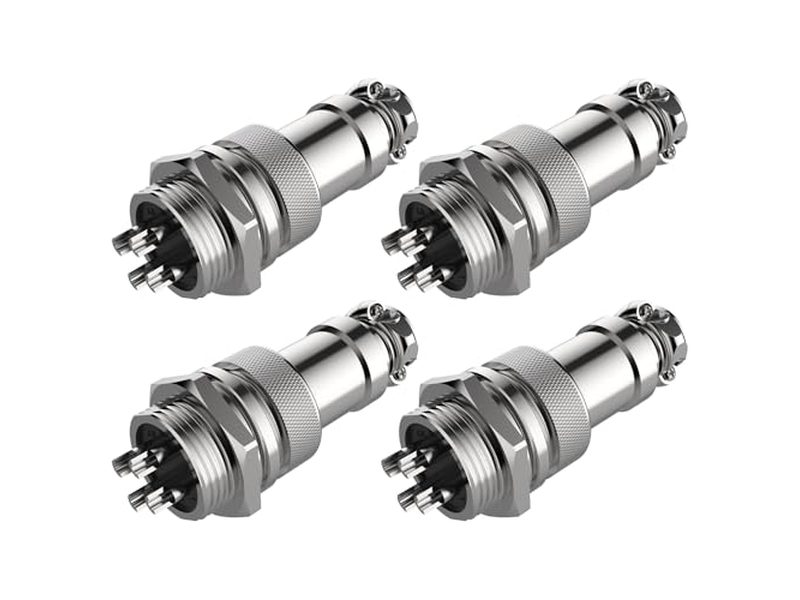 GX16 4Pin 16mm Circular Panel Metal Connector, Silver Aviation Plug Docking Male Female - 4 Set